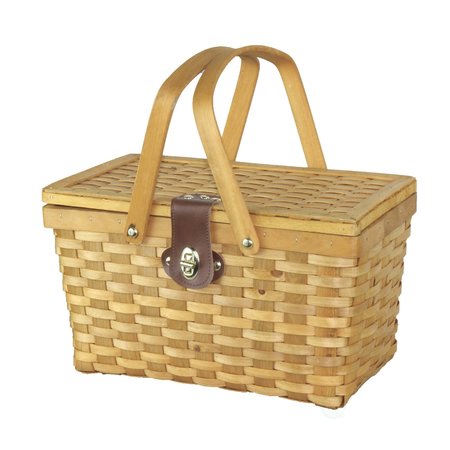 Vintiquewise Gingham Lined Woodchip Picnic Basket With Lid and Movable Handles QI003624